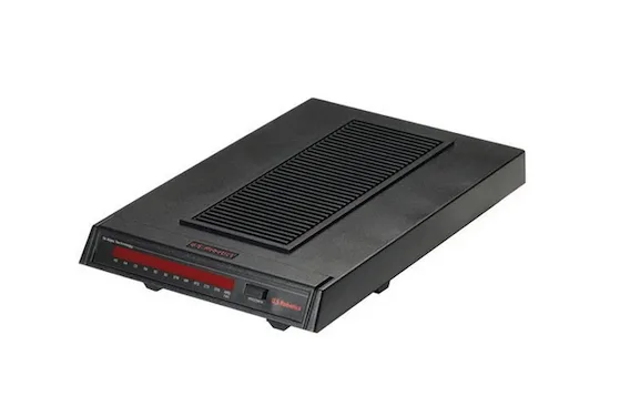 USRobotics Courier HST Dual Standard external modem — black case with red LED status panel
